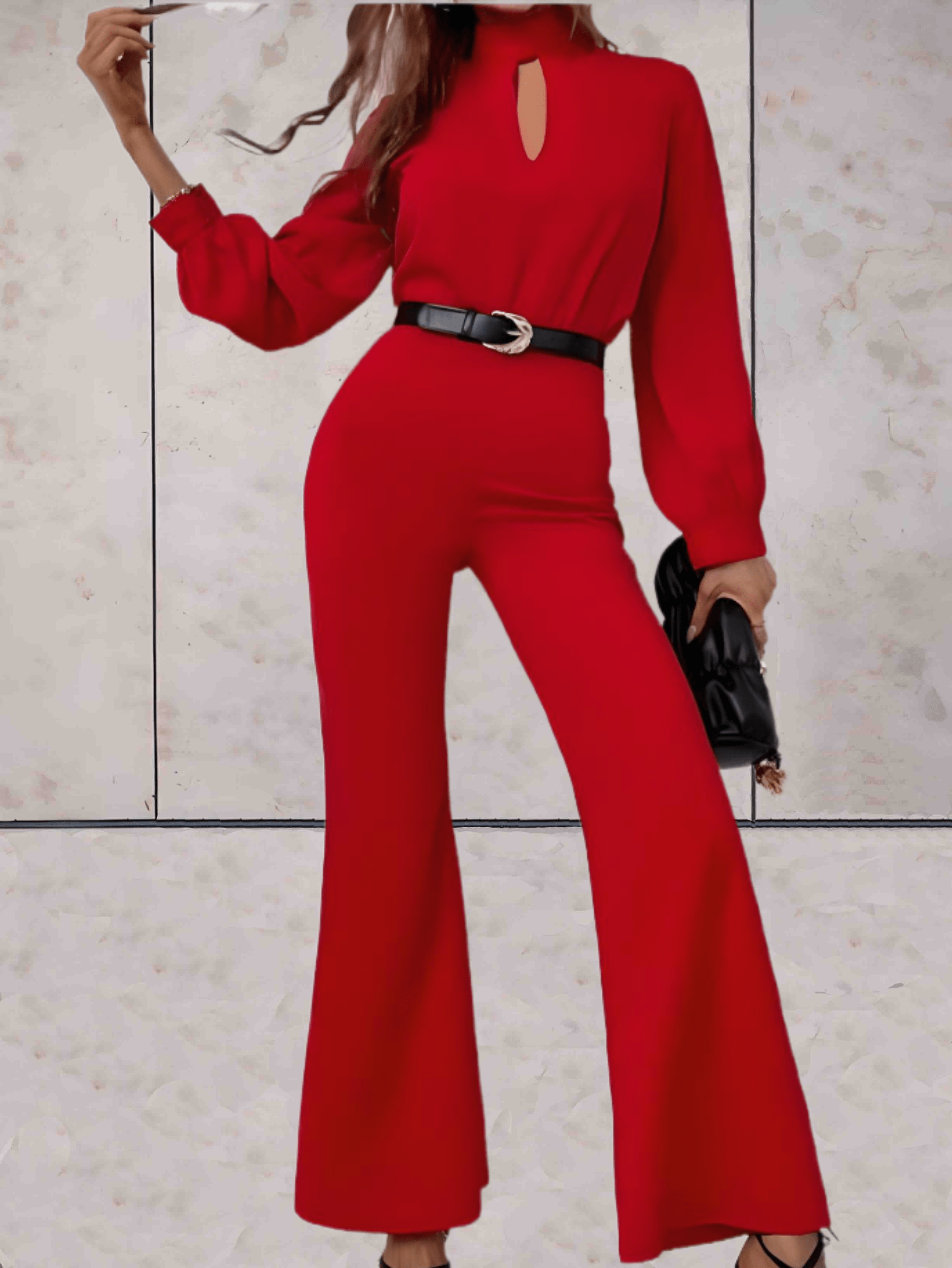 Lola - Trendy en Stijlvol Rode Jumpsuit met Lange Pofmouw