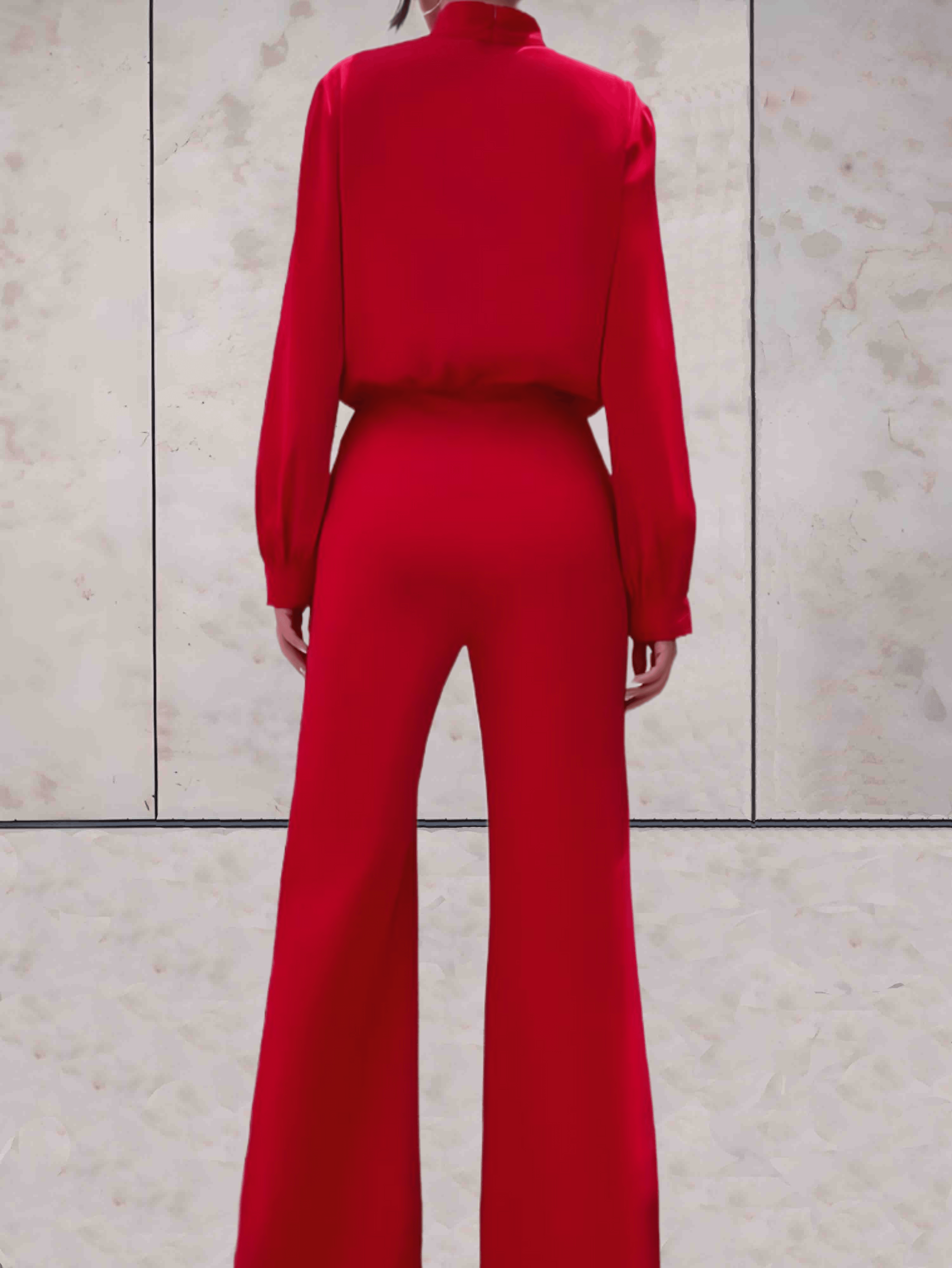 Lola - Trendy en Stijlvol Rode Jumpsuit met Lange Pofmouw