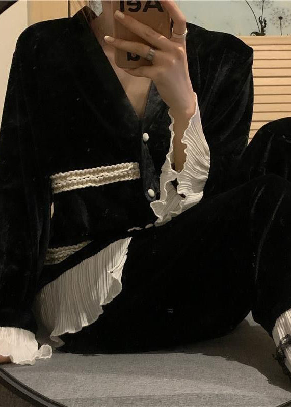 Bohemian | V-hals kant patchwork tweedelige set 0