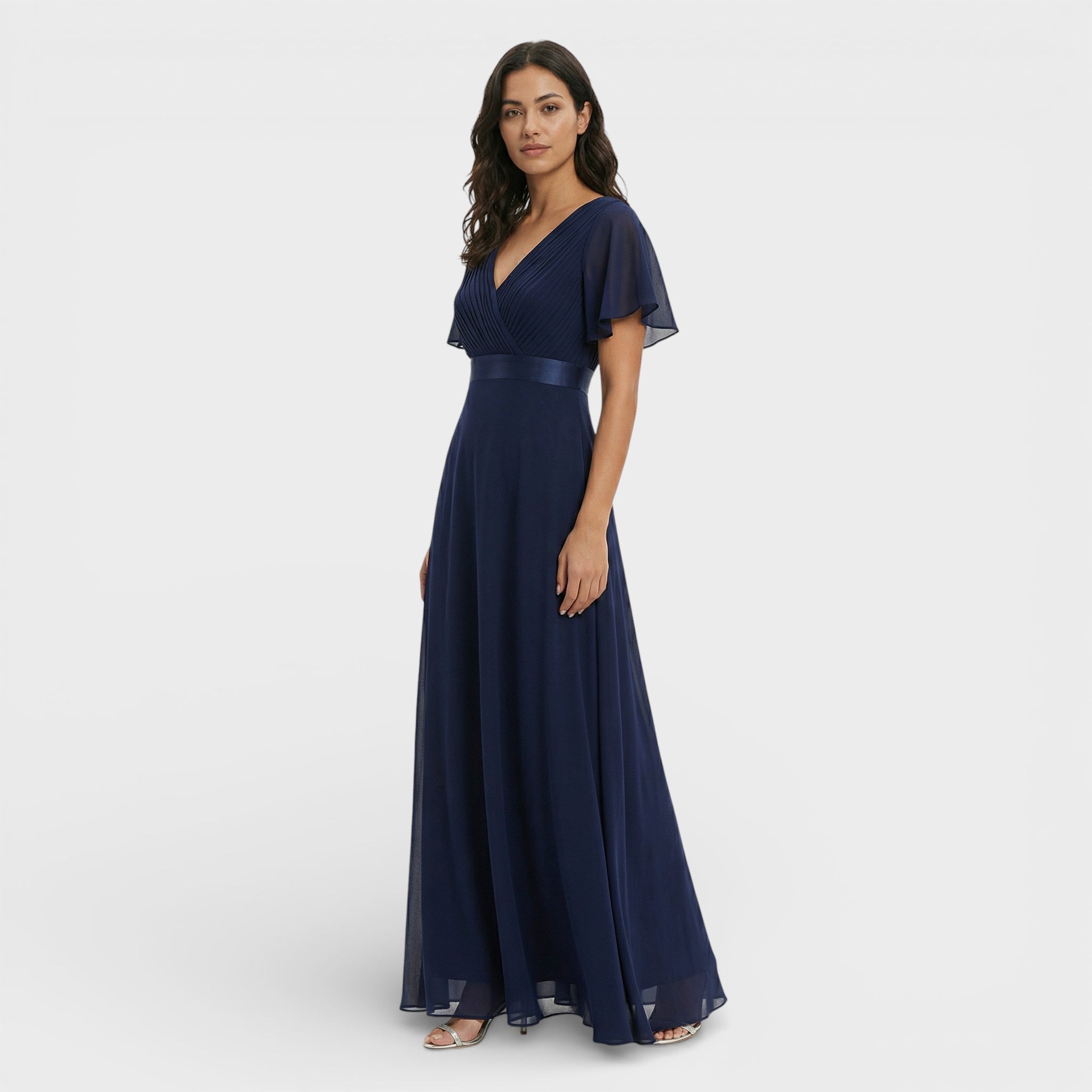 Bruiloft gast | Chiffon avondjurk met ruches 4