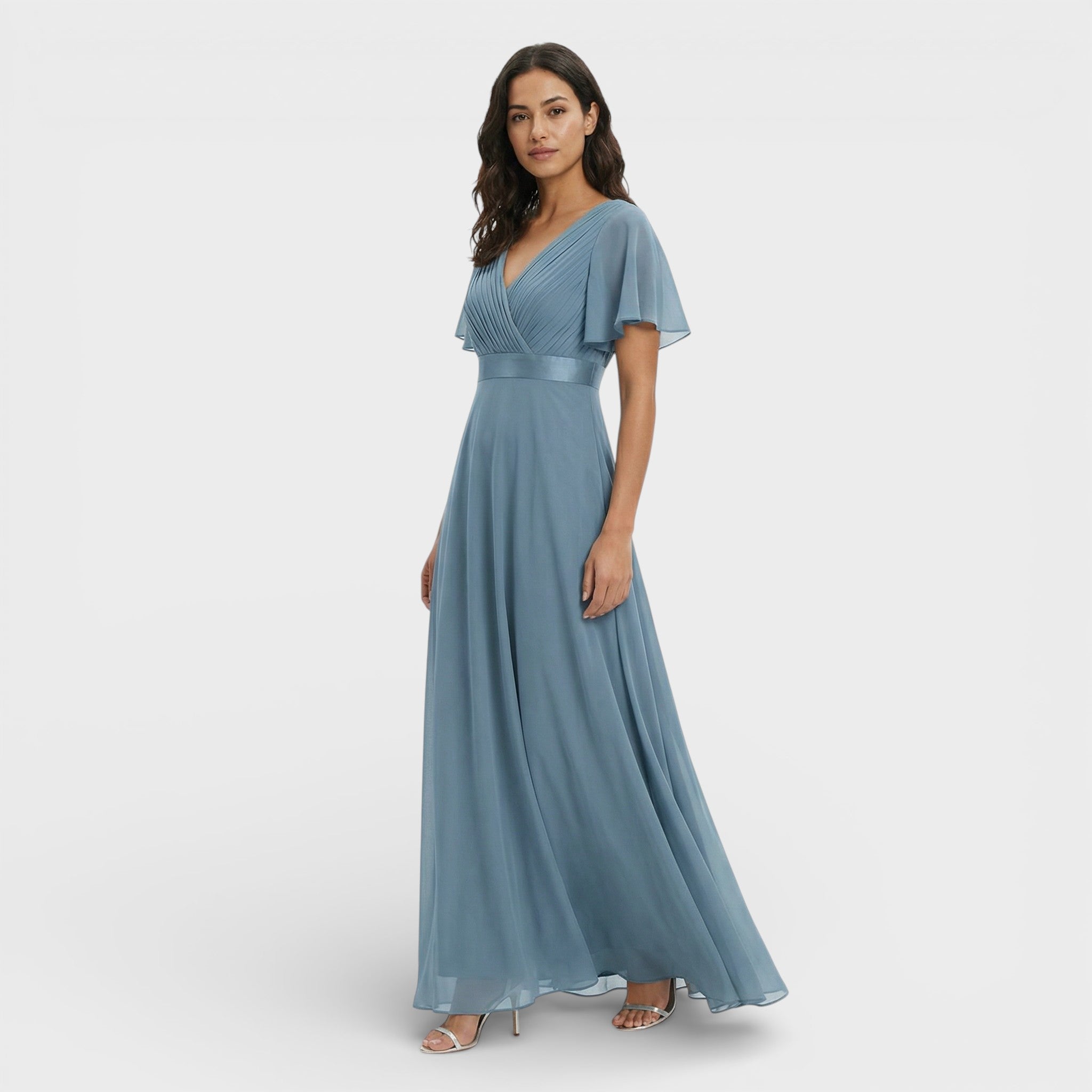 Bruiloft gast | Chiffon avondjurk met ruches 8
