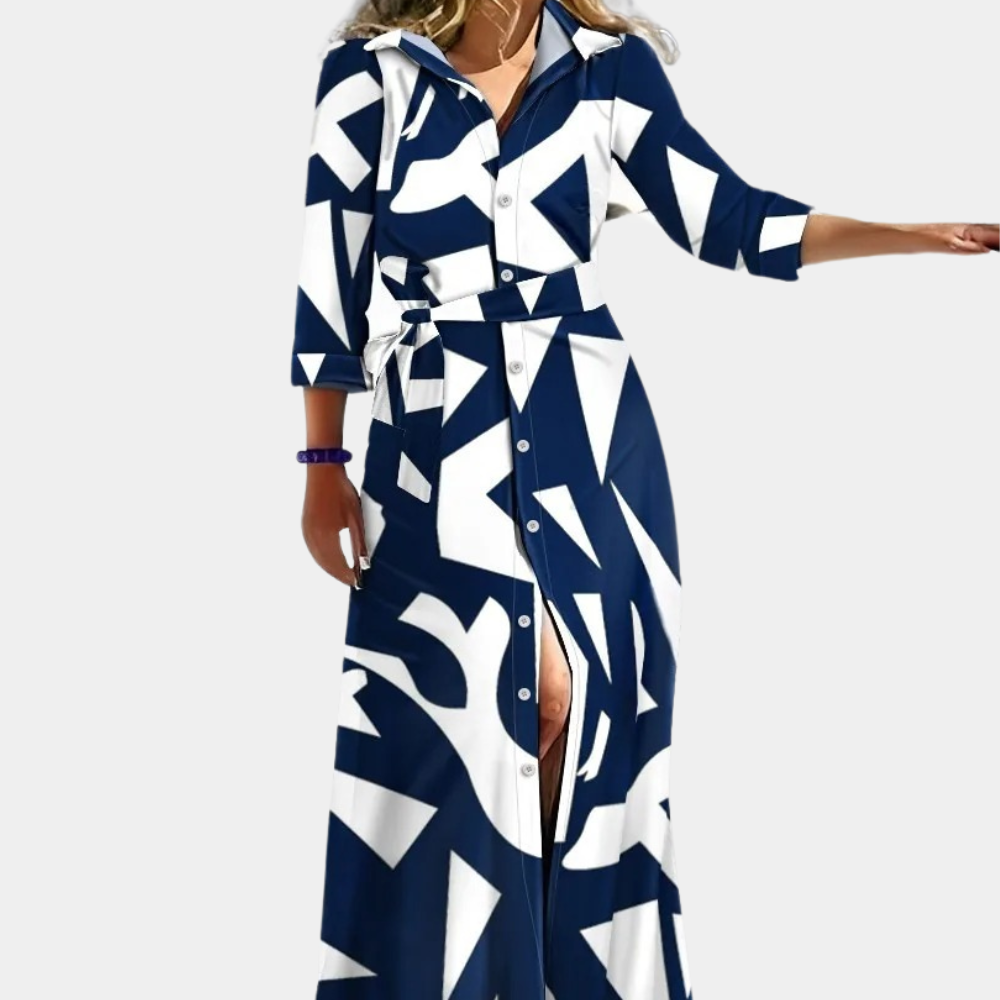 Giselle - Comfortabele Gestreepte Midi Jurk met V-Hals voor Dames