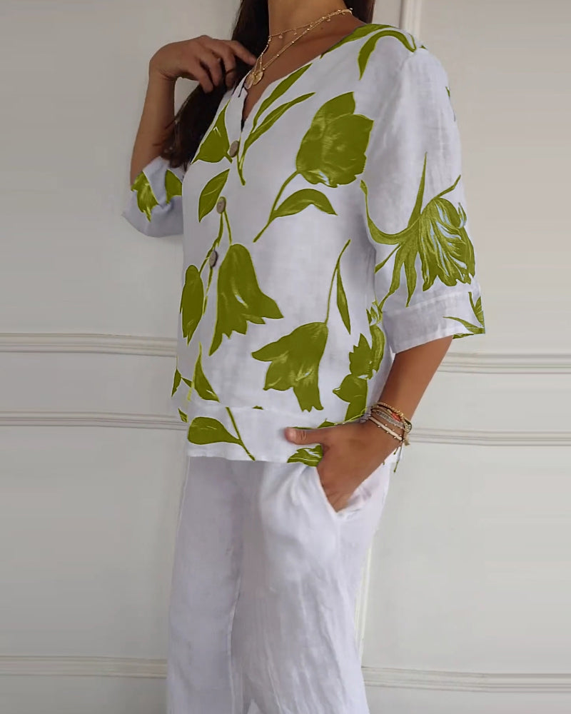 Casual Blouse Met Bloemenprint En Knoopsluiting | Navando