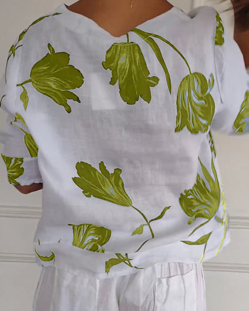 Casual Blouse Met Bloemenprint En Knoopsluiting | Navando