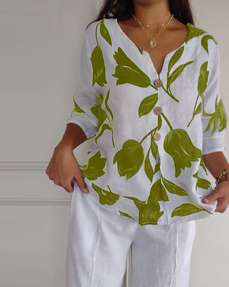 Casual Blouse Met Bloemenprint En Knoopsluiting | Navando