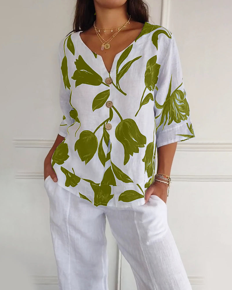 Casual Blouse Met Bloemenprint En Knoopsluiting | Navando