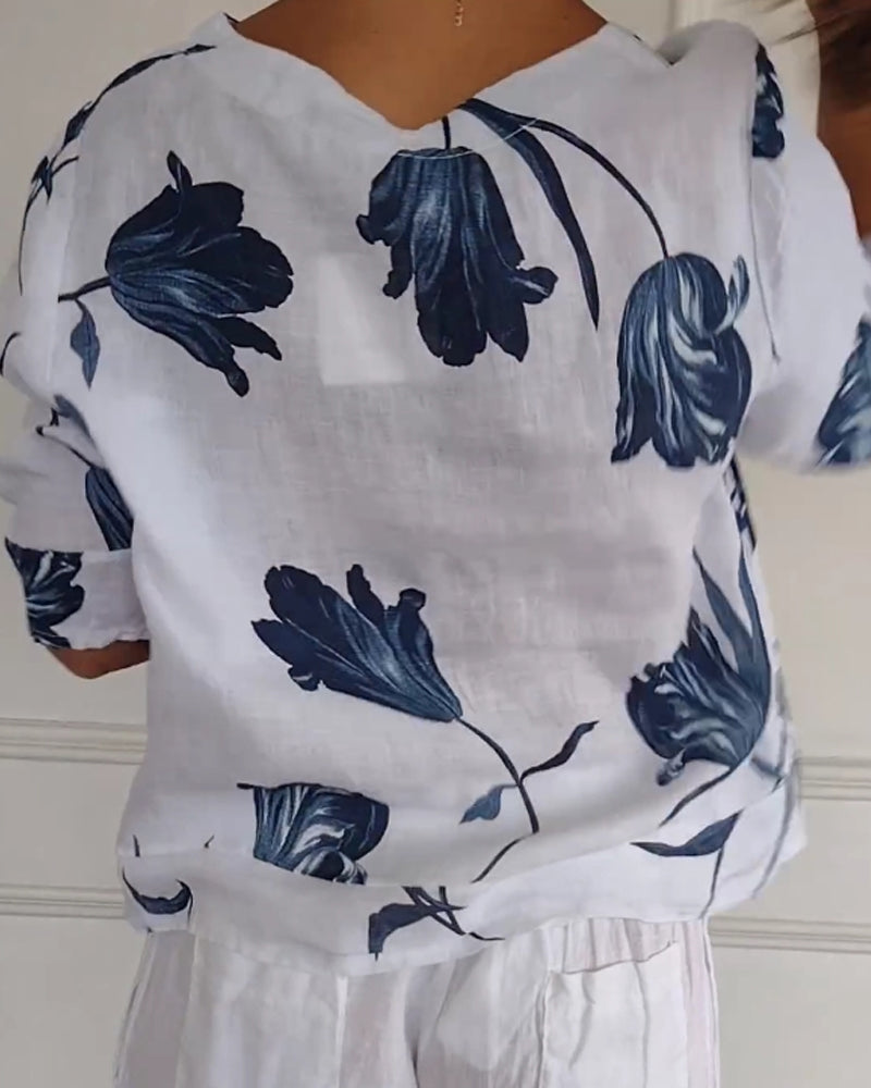 Casual Blouse Met Bloemenprint En Knoopsluiting | Navando
