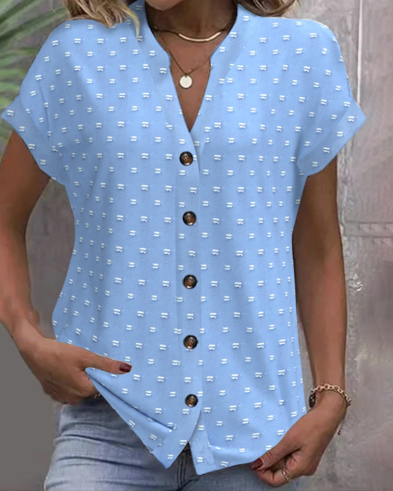 Casual Blouse Met Knopenrij En V-Hals | Navando 