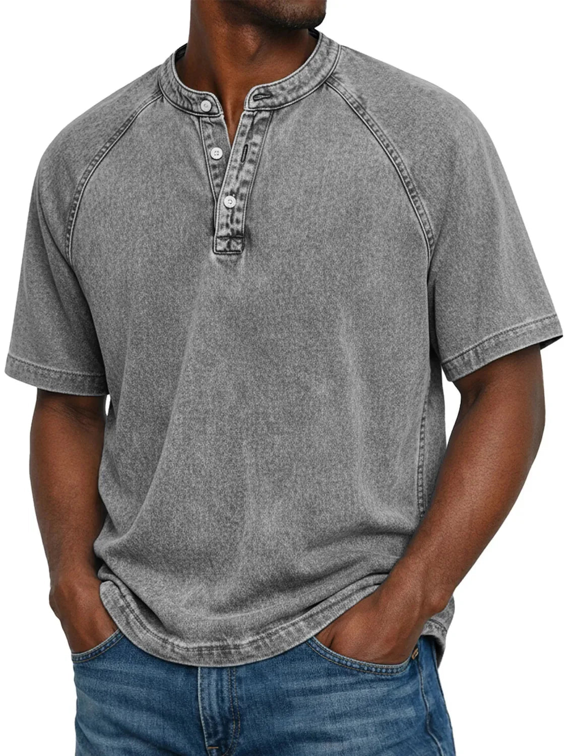 Casual Henley Shirt Met Korte Mouwen | Navando