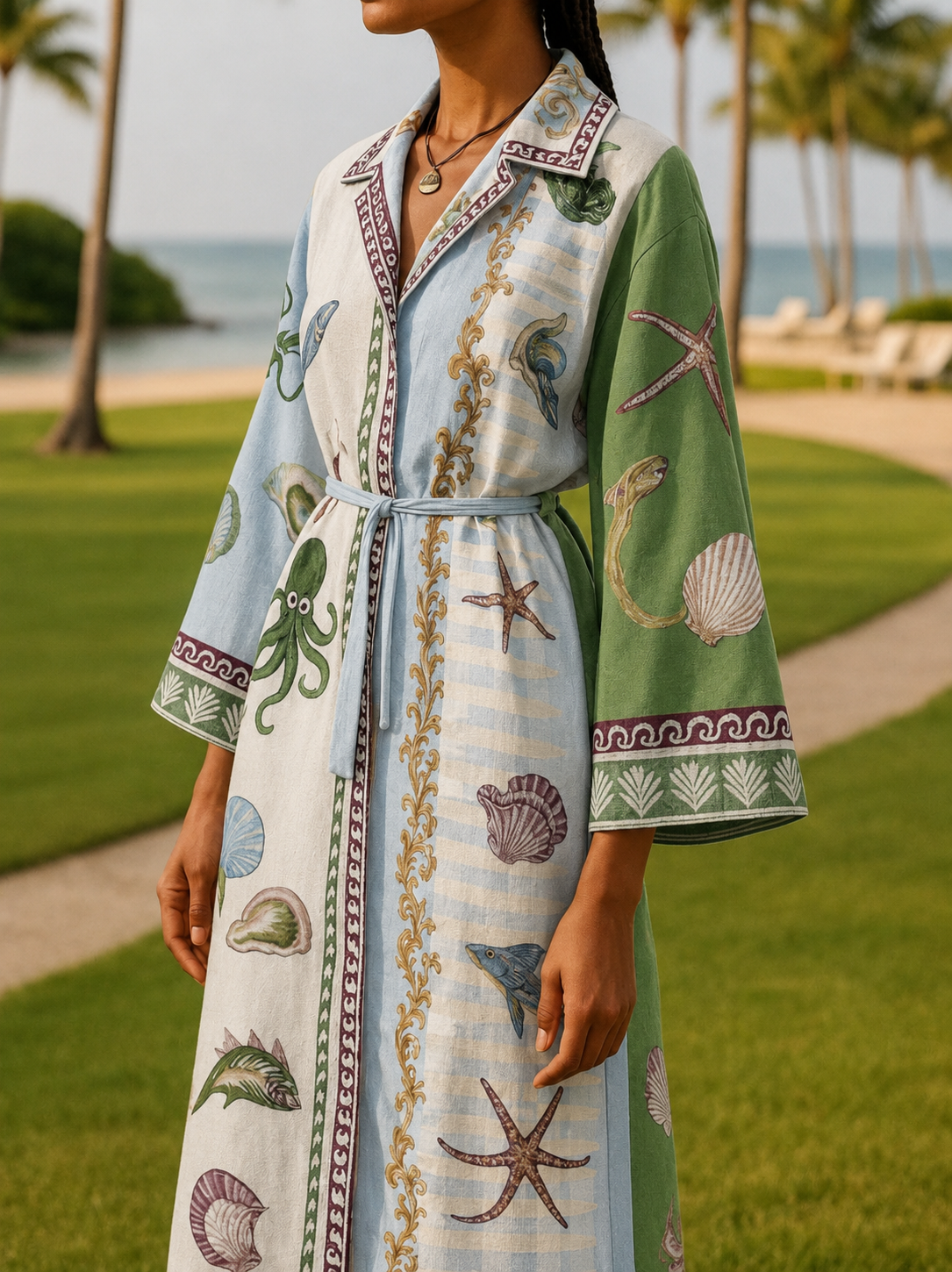 Casual Midi Overhemdjurk Met Maritieme Print | Navando 