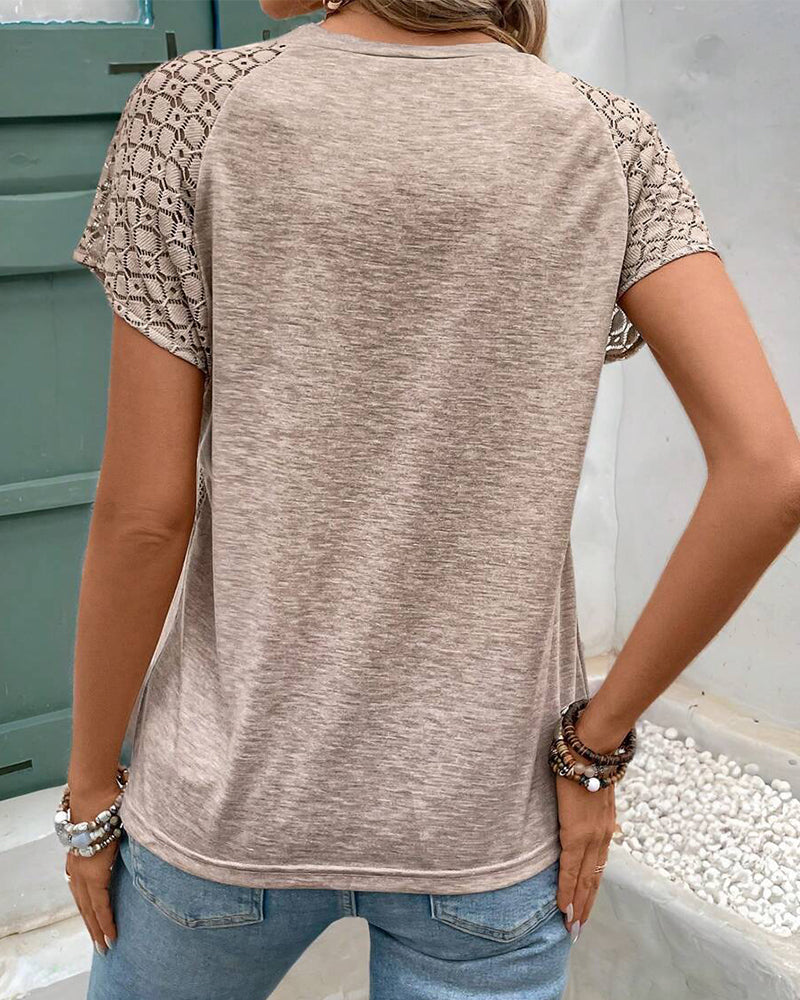 Casual T-Shirt Met Kanten Raglanmouwen | Navando