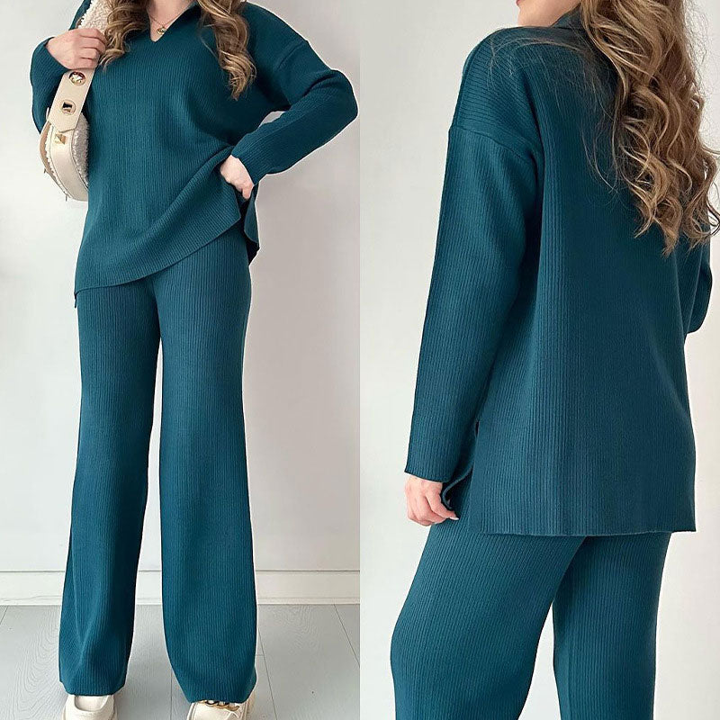ChicDuo | Tweedelige set met V-hals en wijde broek 9