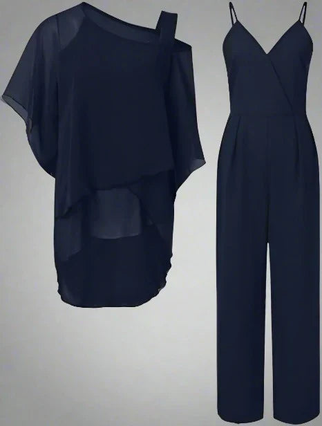 Chiffonset | Losse pasvorm met asymmetrische top en rechte broek 1
