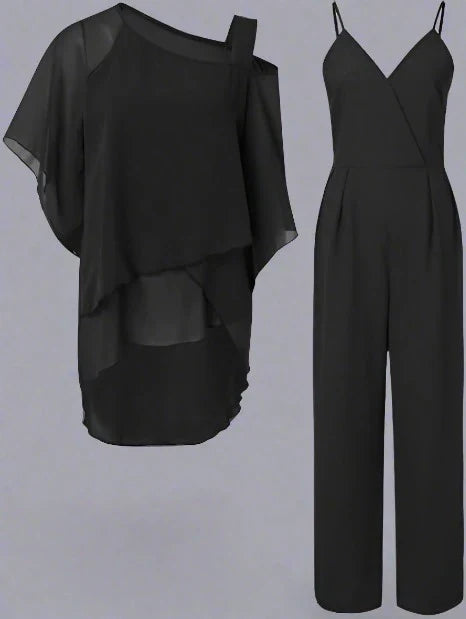 Chiffonset | Losse pasvorm met asymmetrische top en rechte broek 2
