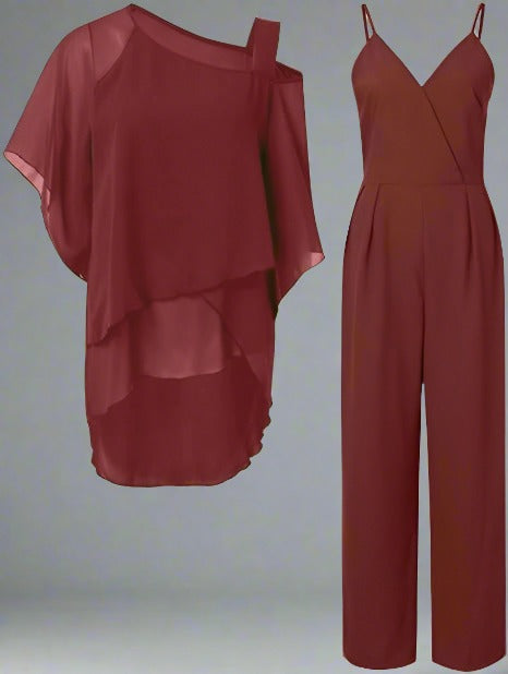 Chiffonset | Losse pasvorm met asymmetrische top en rechte broek 3