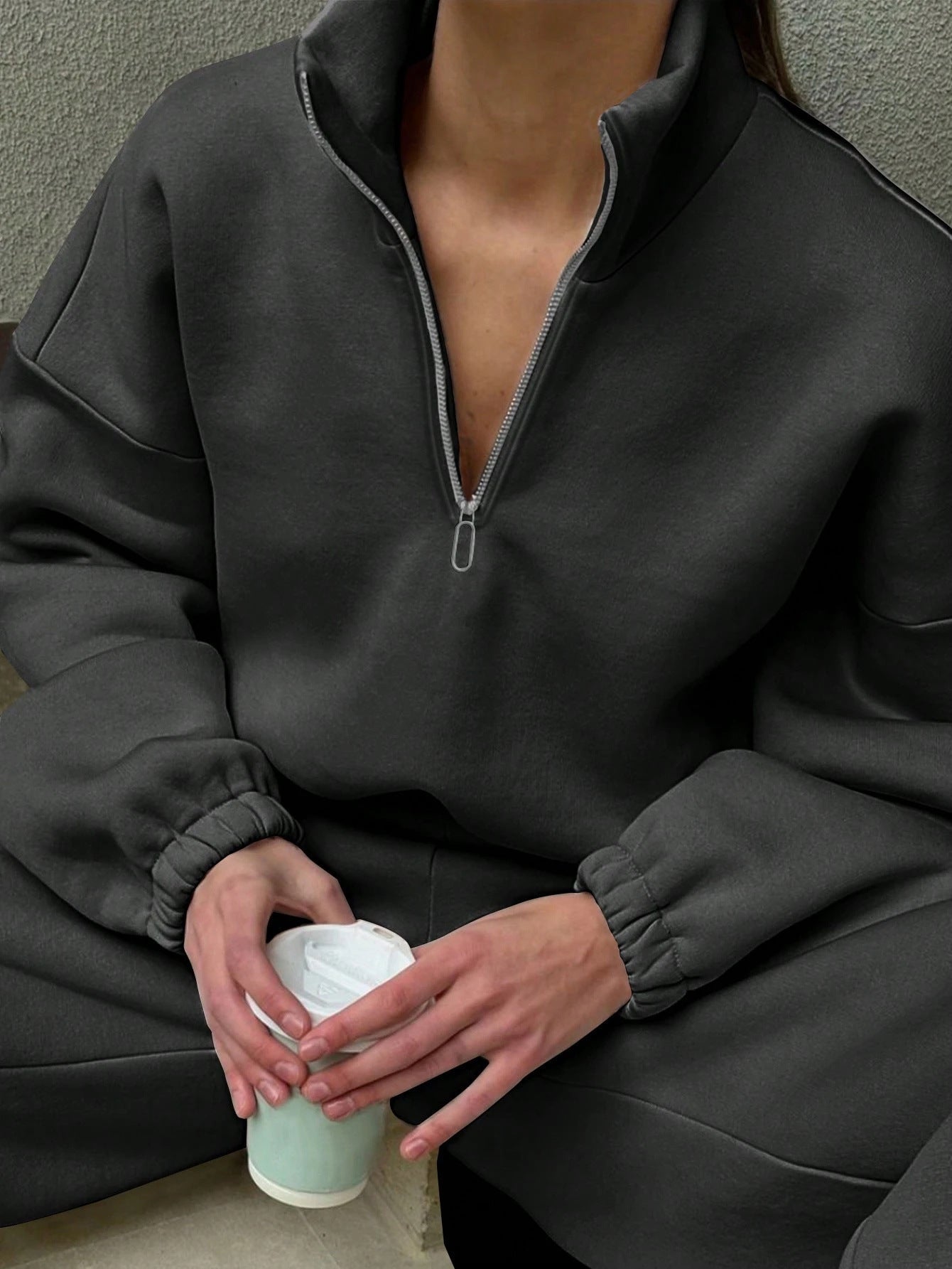 Dames | Halve rits pullover met zachte stof 6