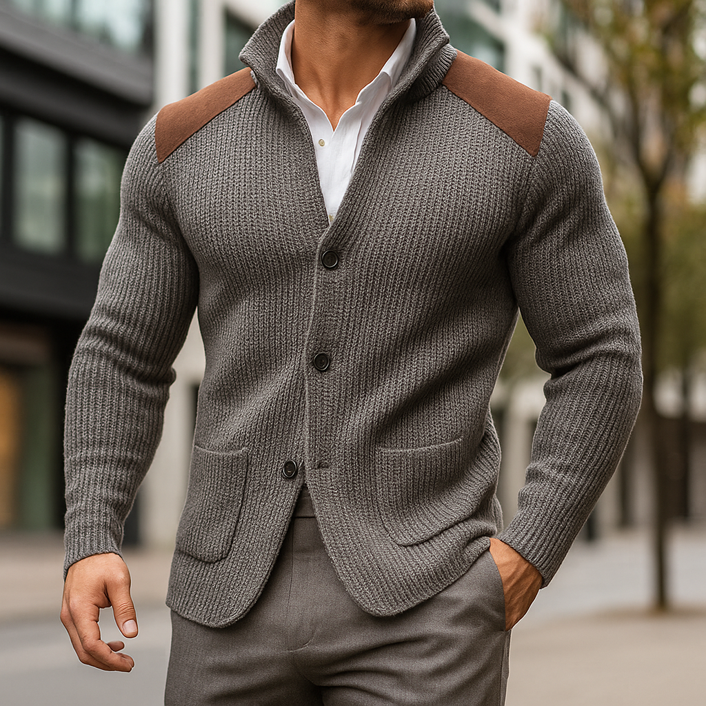 Davenport | Gebreide blazer met suède accenten 0