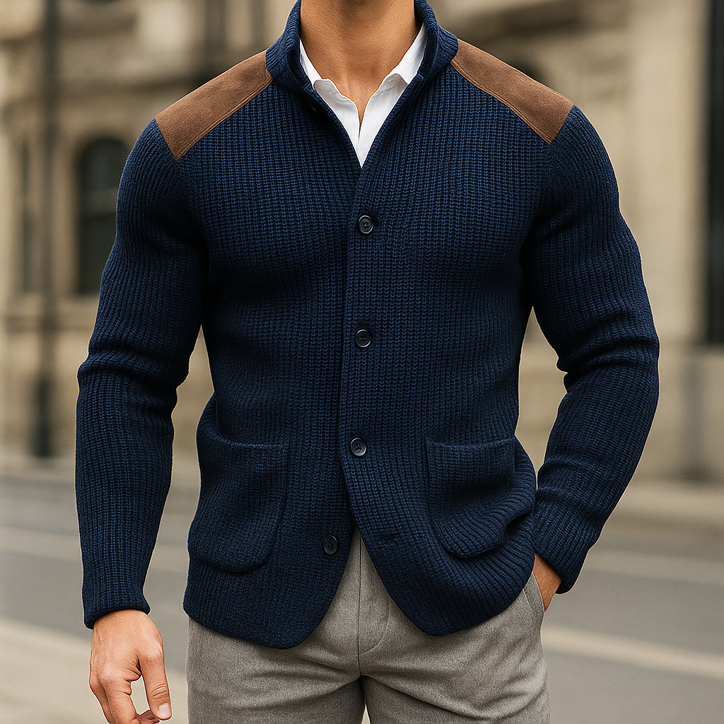 Davenport | Gebreide blazer met suède accenten 1