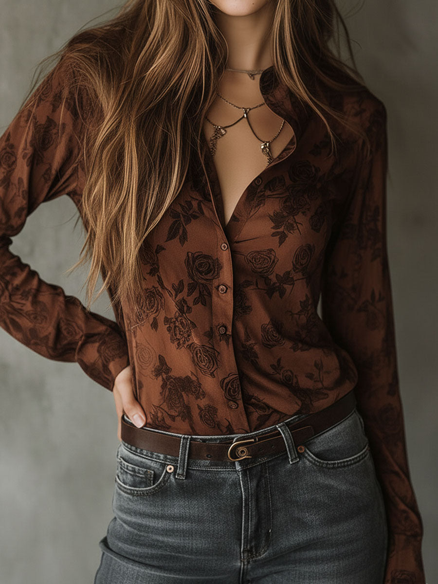 Doorknoop Blouse Met Vintage Rozenprint | Navando