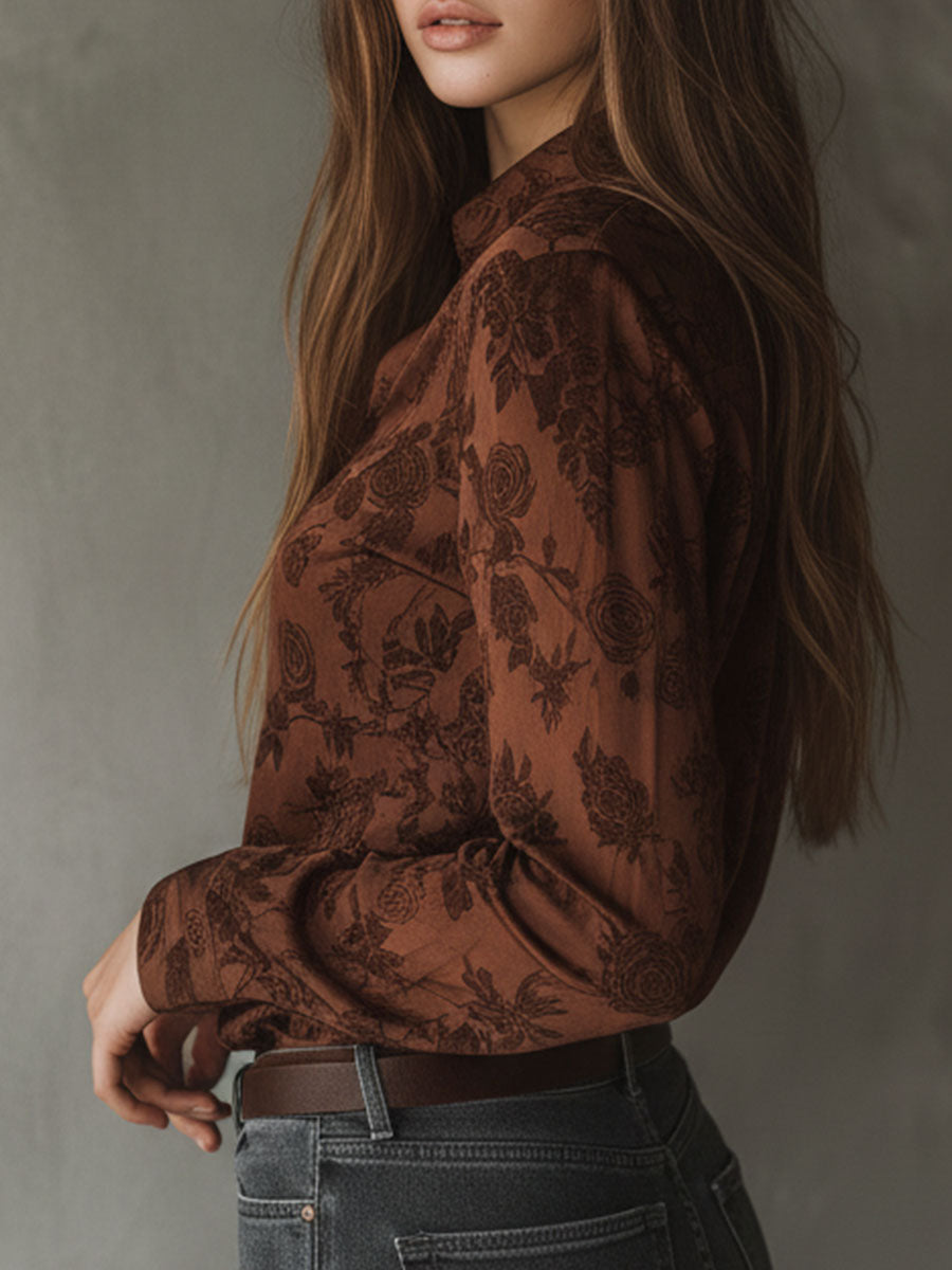 Doorknoop Blouse Met Vintage Rozenprint | Navando