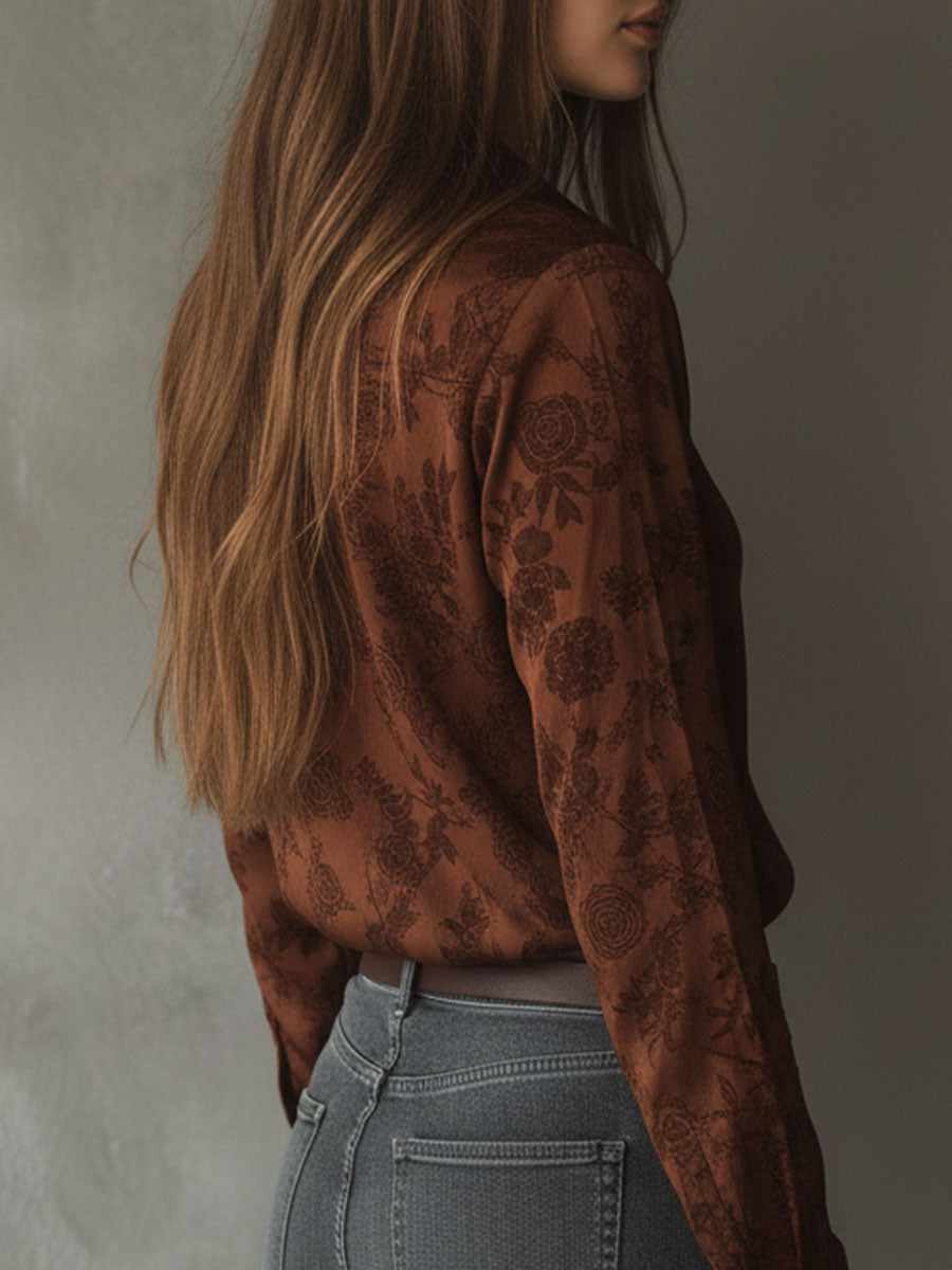 Doorknoop Blouse Met Vintage Rozenprint | Navando