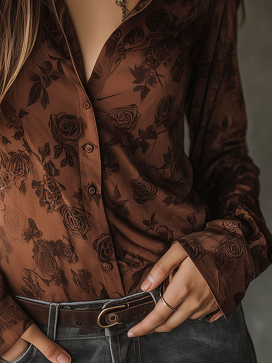 Doorknoop Blouse Met Vintage Rozenprint | Navando