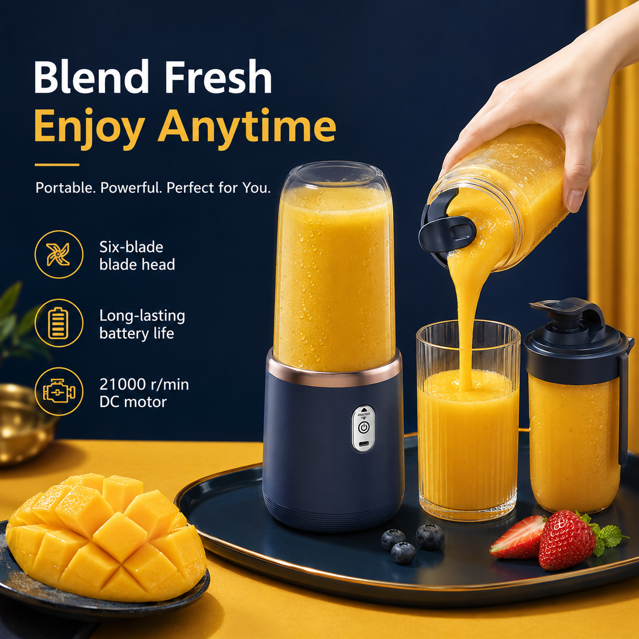Draagbare Blender Met Twee Bekers | Navando