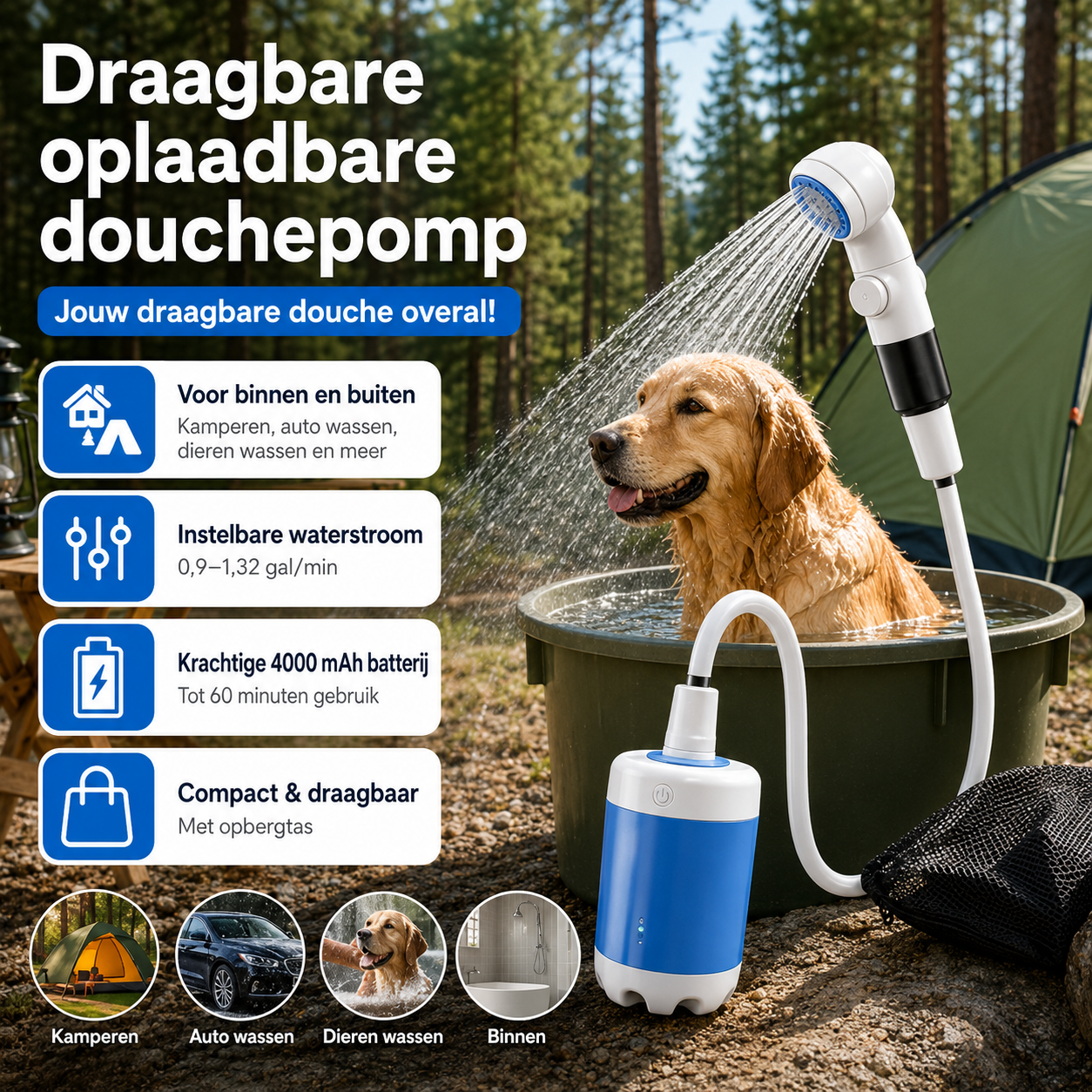 Draagbare Campingdouche Met Dompelpomp | Navando 