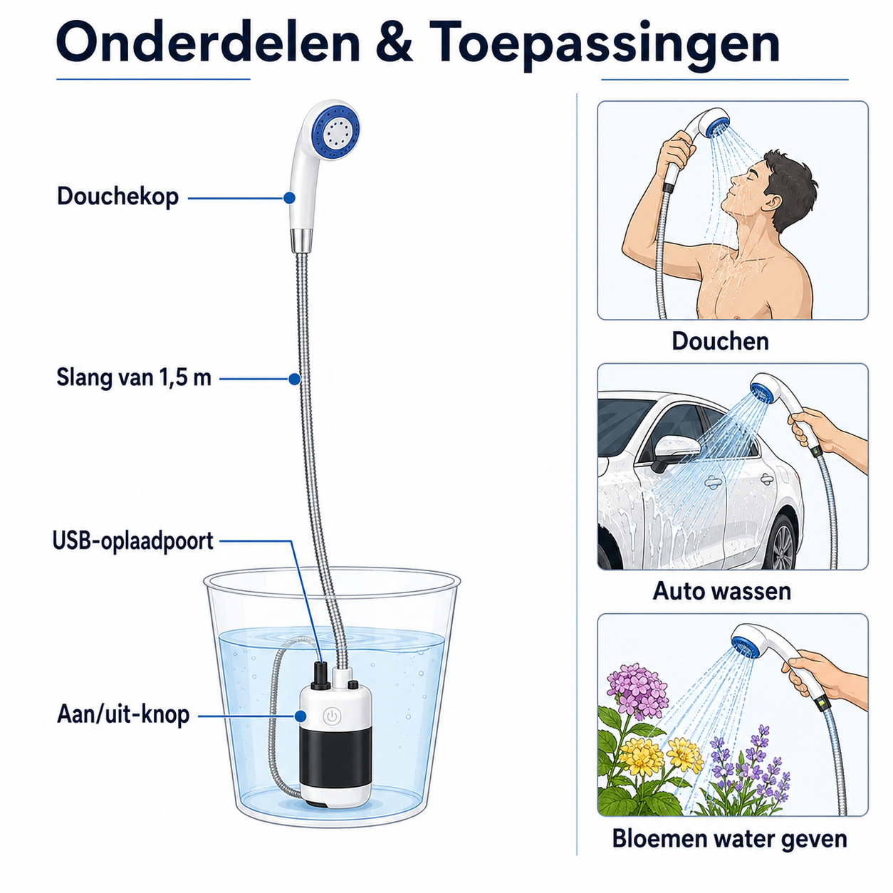 Draagbare Campingdouche Met Dompelpomp | Navando 