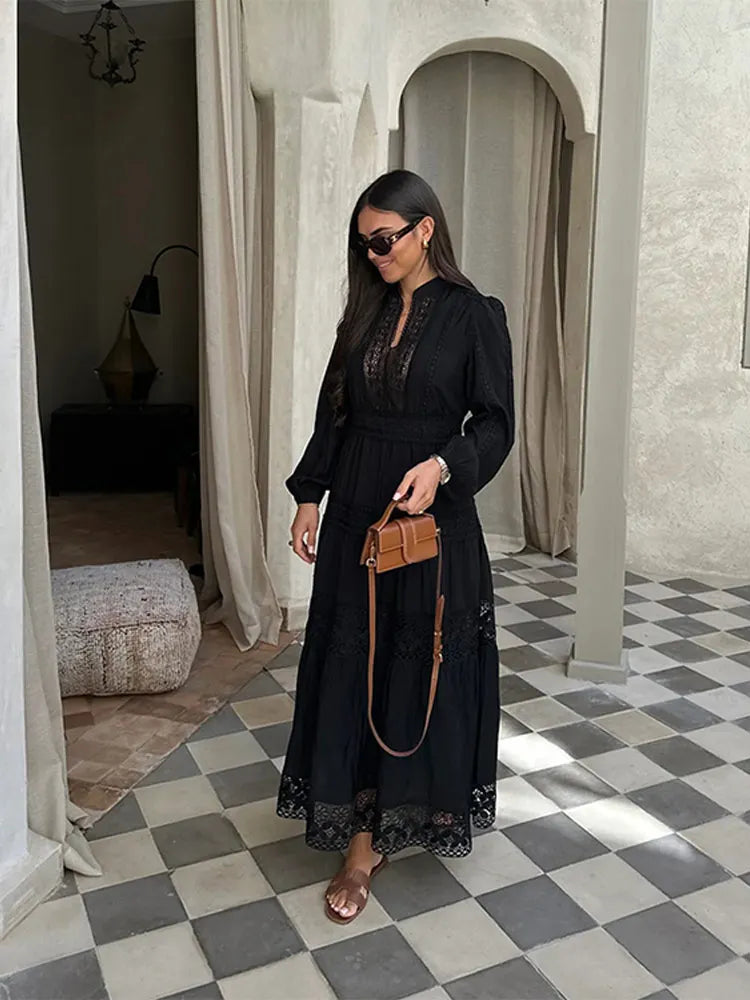 Khloe - Boho Stijlvolle Maxi Jurk met Lange Mouwen voor Dames