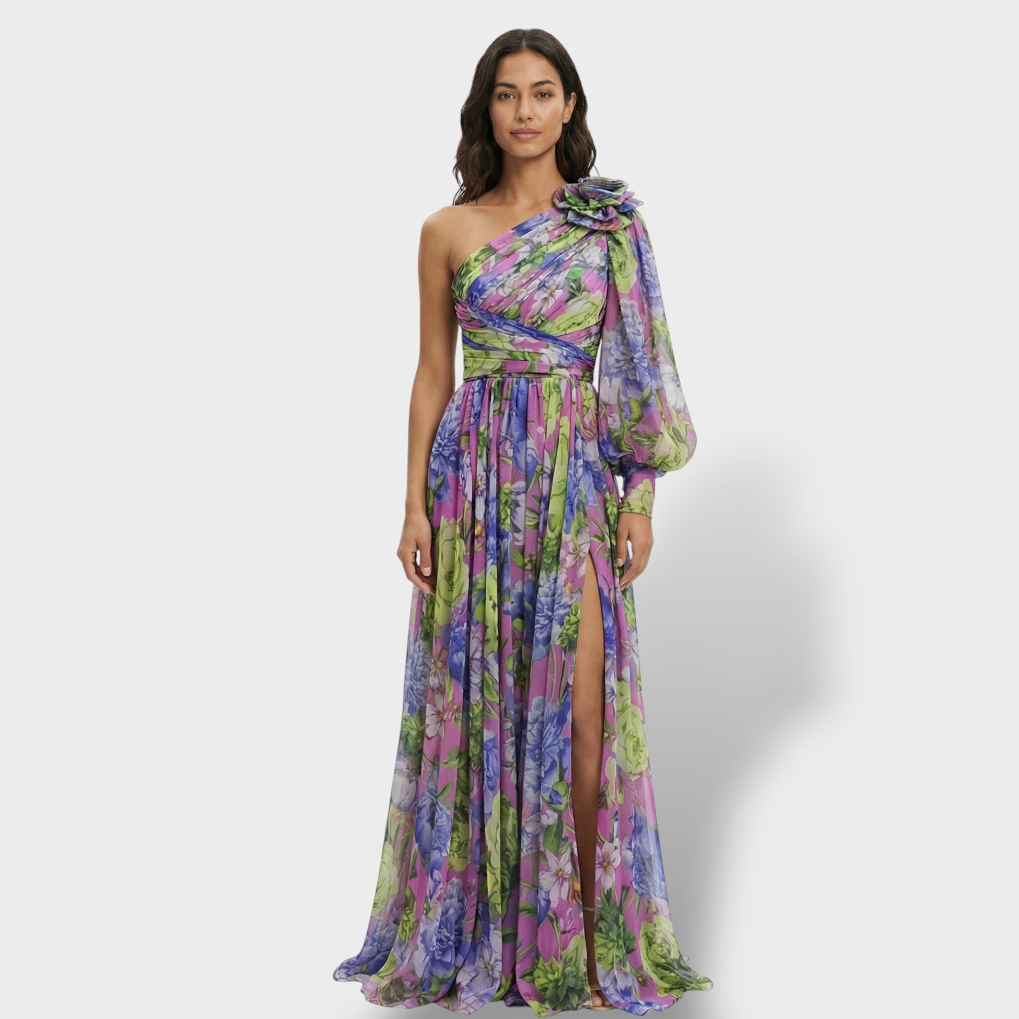 Elegant | Asymmetrische bloemenjurk met vloeiende rok 0