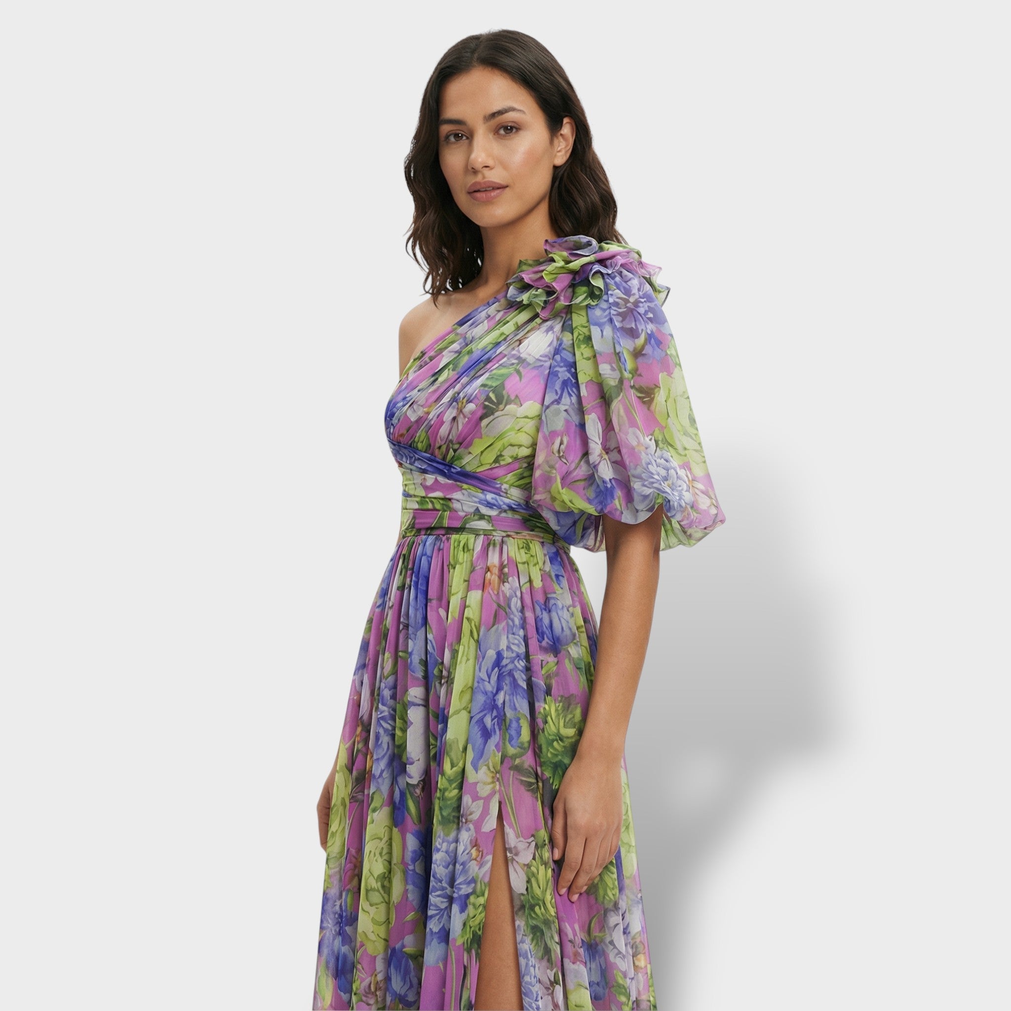 Elegant | Asymmetrische bloemenjurk met vloeiende rok 1