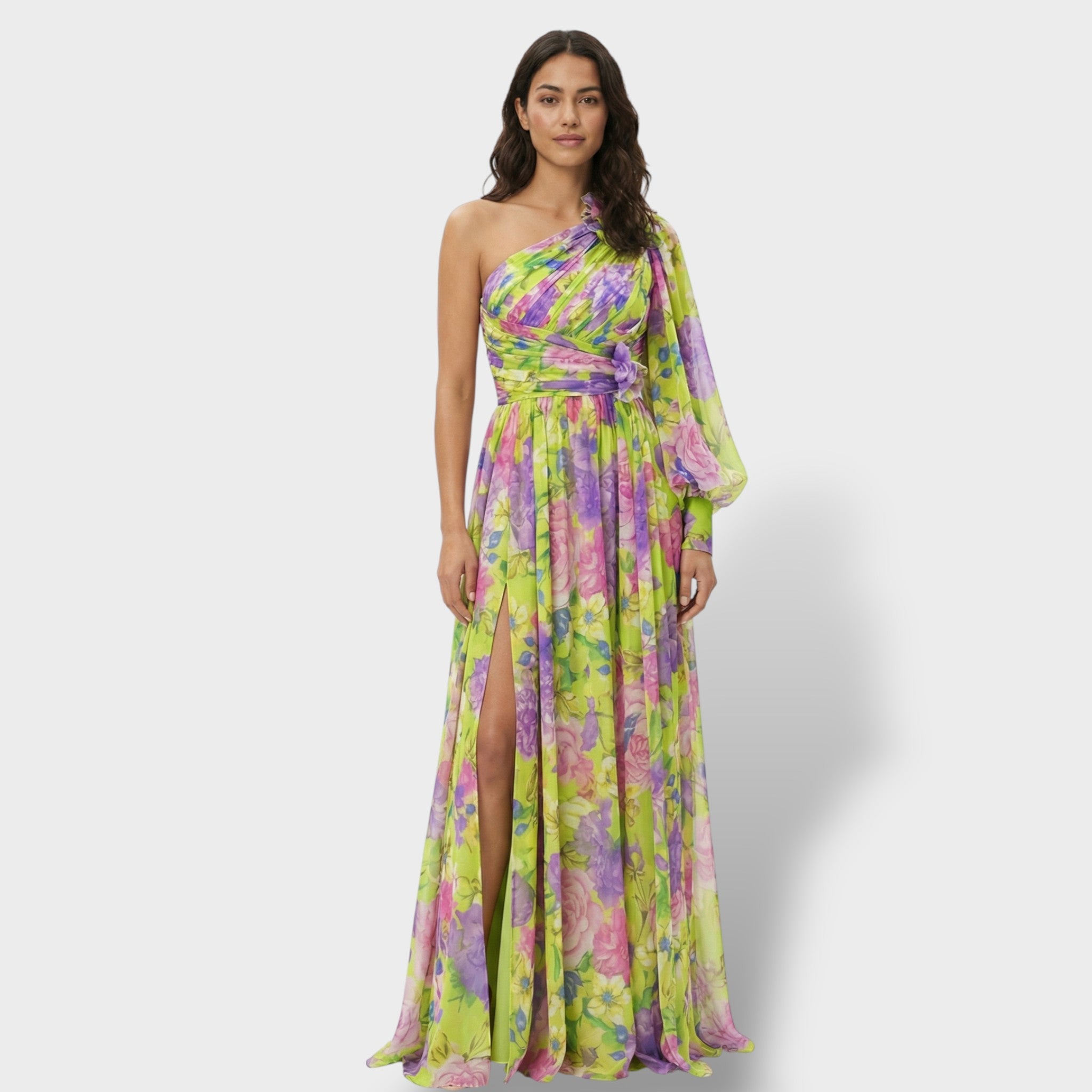 Elegant | Asymmetrische bloemenjurk met vloeiende rok 4