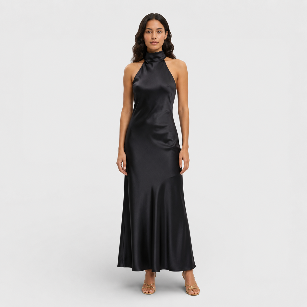 Elegant | Halter satijnen maxi jurk met open rug 0