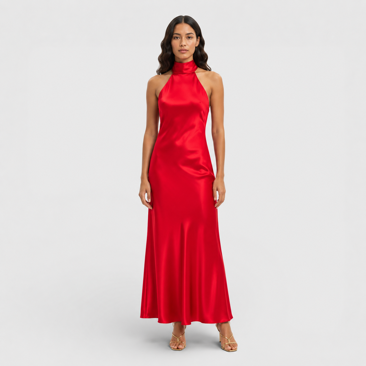 Elegant | Halter satijnen maxi jurk met open rug rood