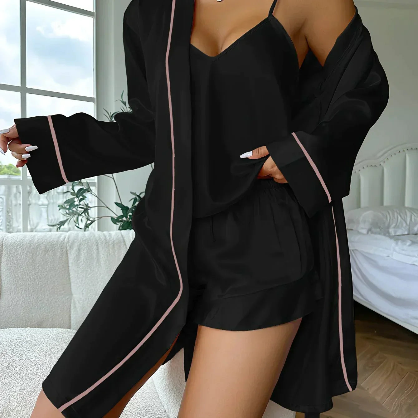 Elegante 3-Delige Glanzende Loungewear Set | Navando