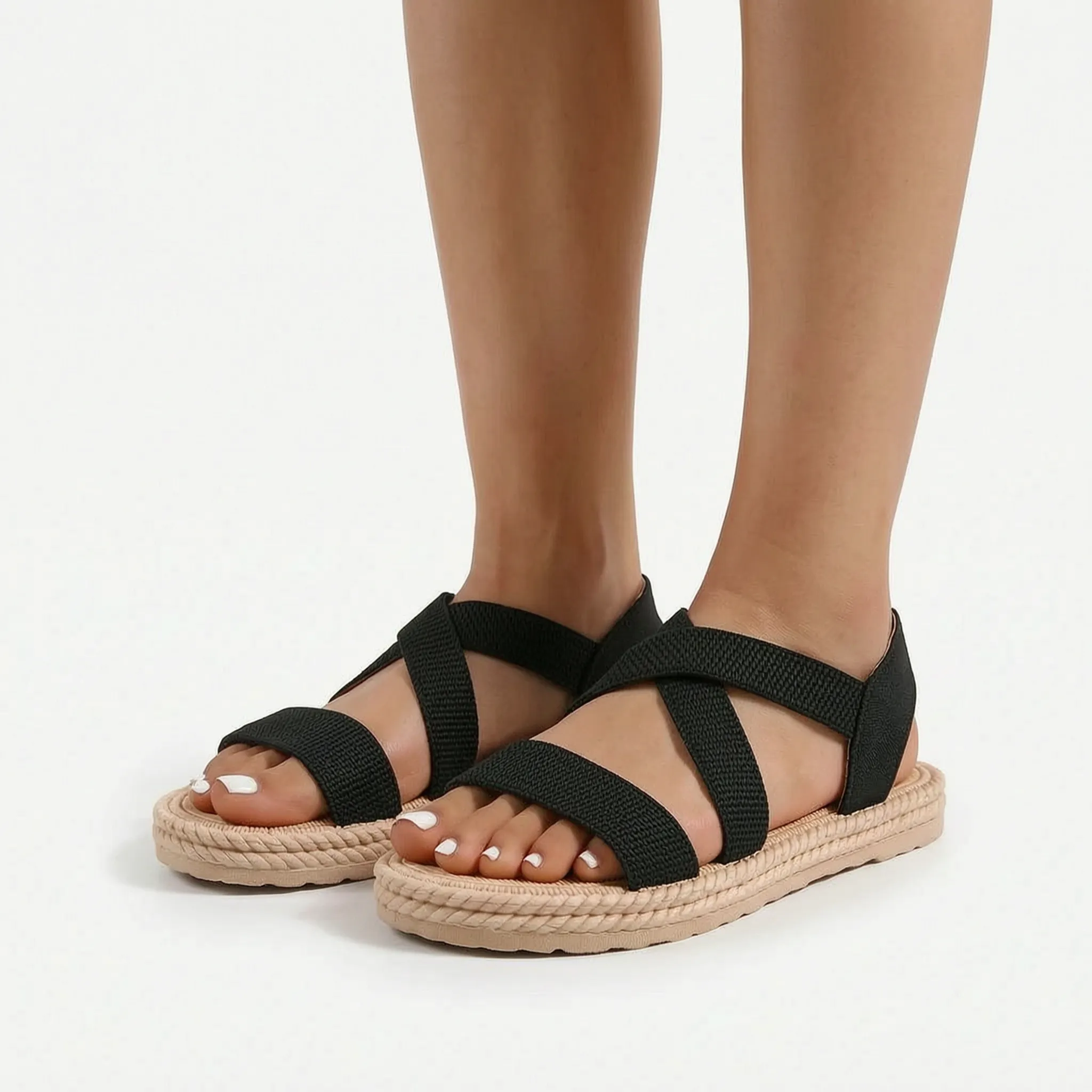 Elegante Beige Espadrilles Met Gekruiste Bandjes | Navando 