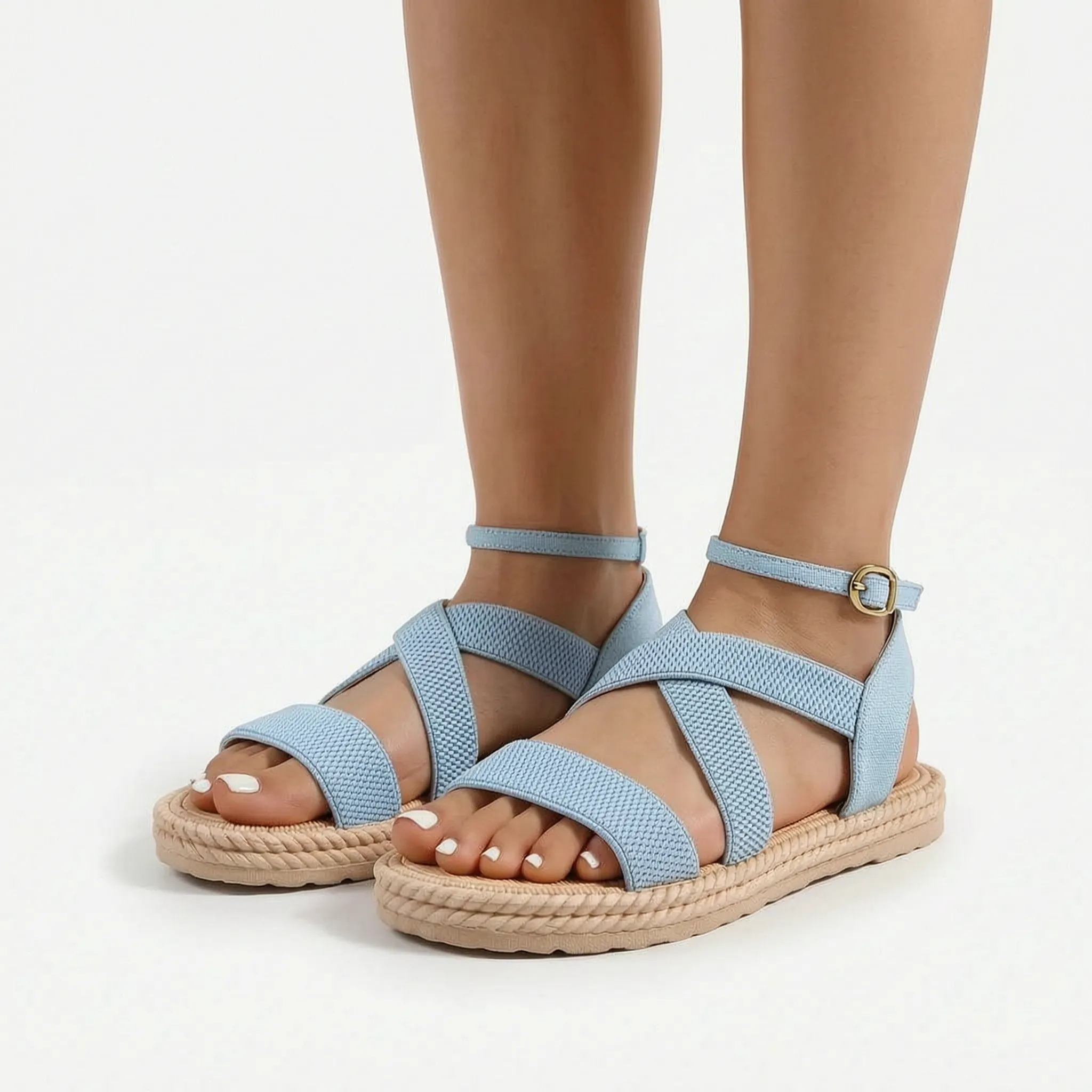 Elegante Beige Espadrilles Met Gekruiste Bandjes | Navando 