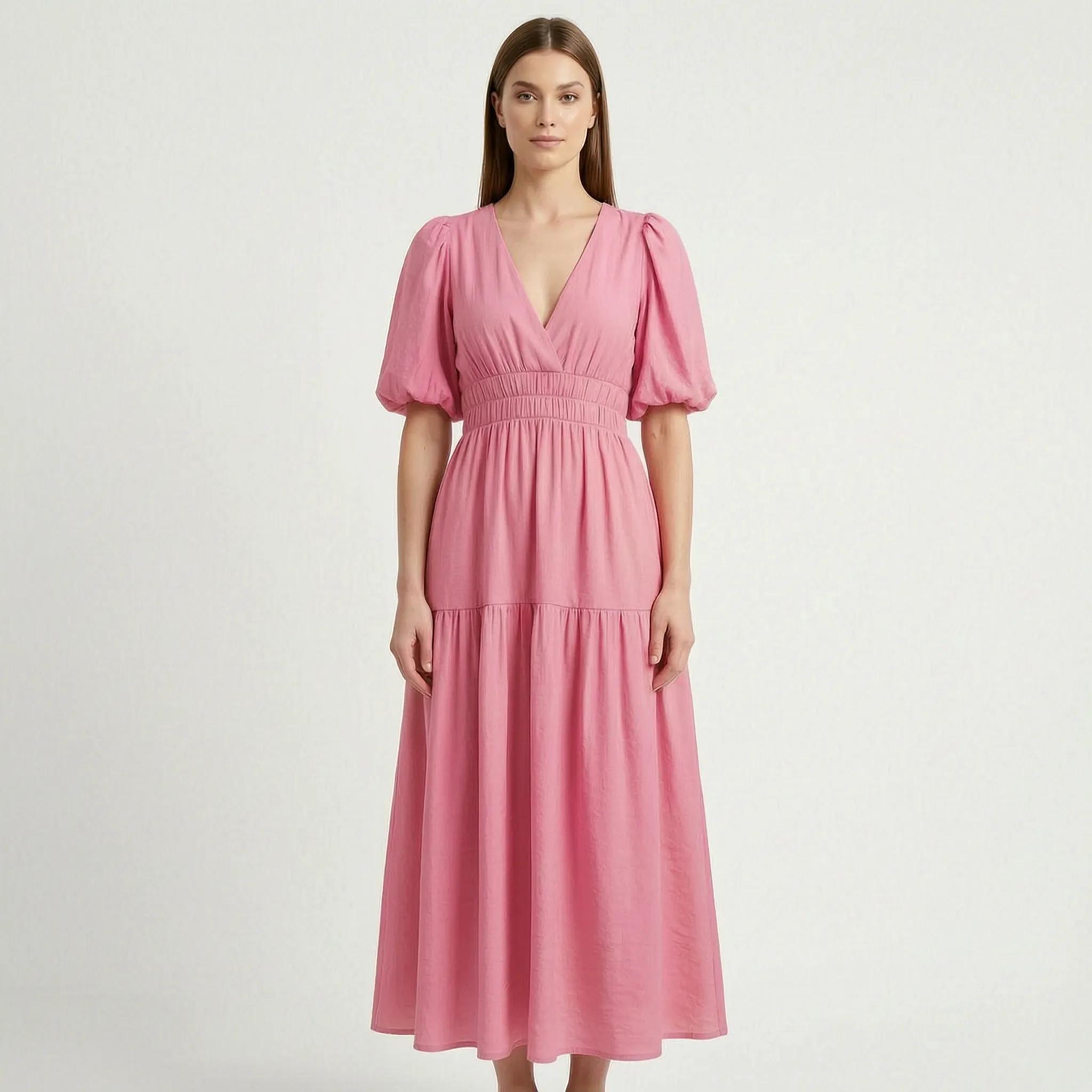 Elegante Damesjurk Met Korte Pofmouwen | Navando 