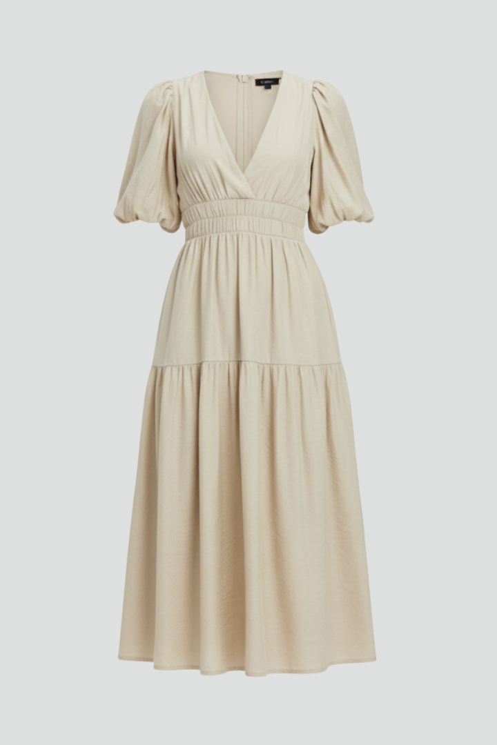 Elegante Damesjurk Met Korte Pofmouwen | Navando 