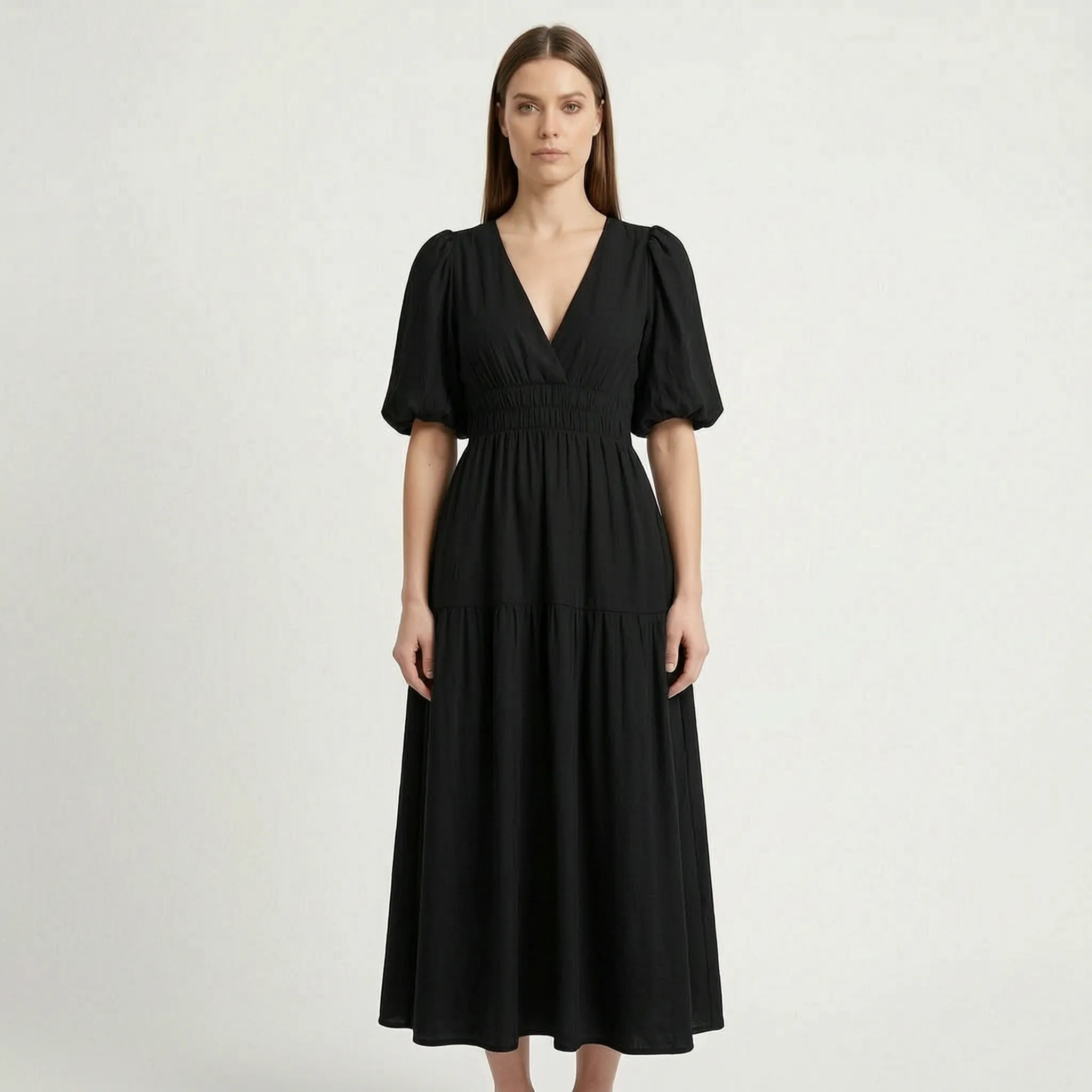 Elegante Damesjurk Met Korte Pofmouwen | Navando 