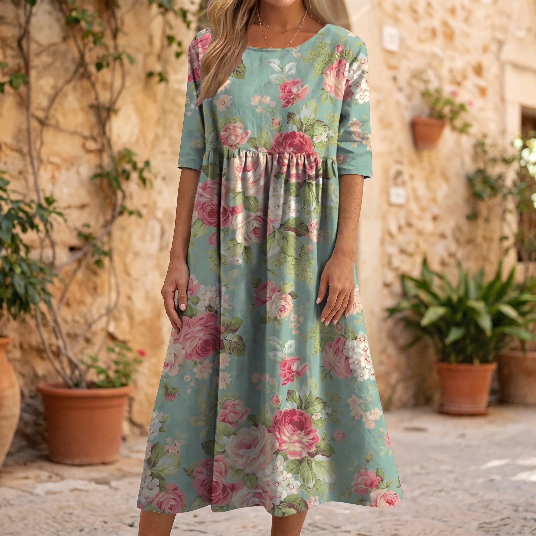 Elegante Damesjurk Met Verfijnd Bloemenpatroon | Navando 