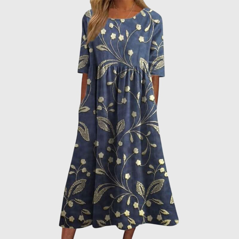 Elegante Damesjurk Met Verfijnd Bloemenpatroon | Navando 