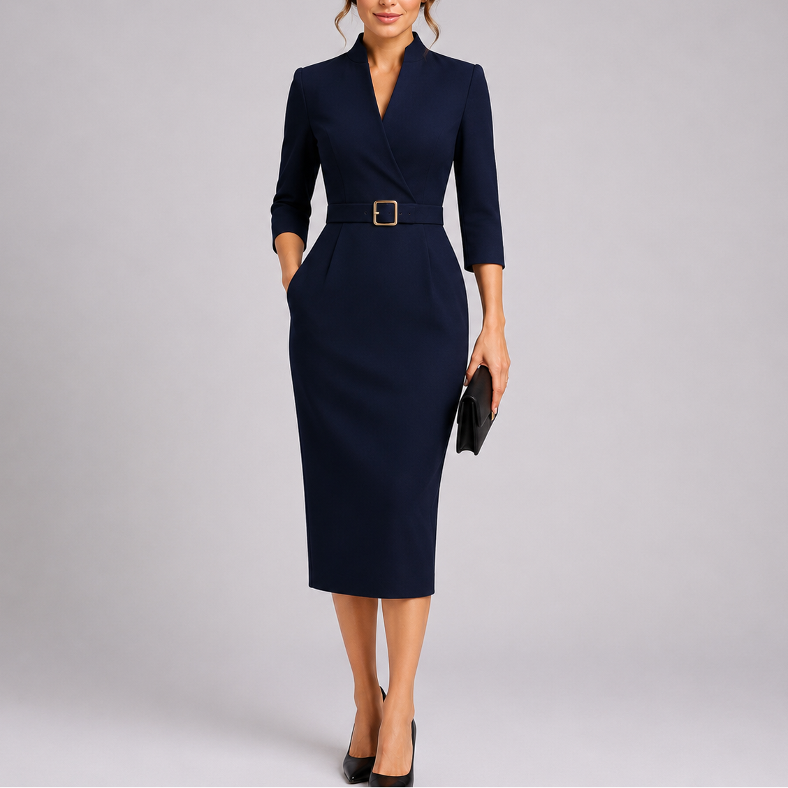 Elegante Getailleerde Midi-Jurk | Navando 