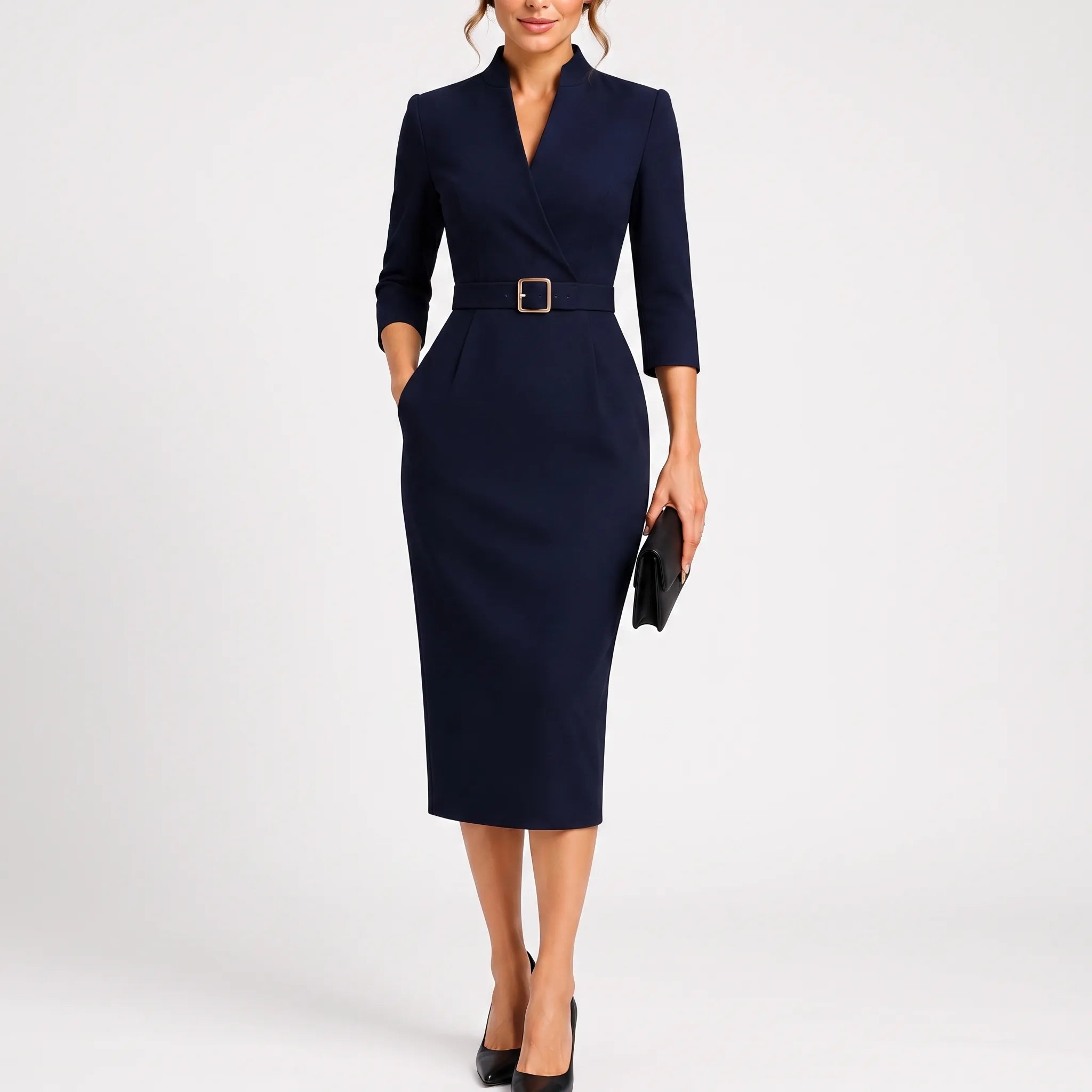 Elegante Getailleerde Midi-Jurk | Navando 