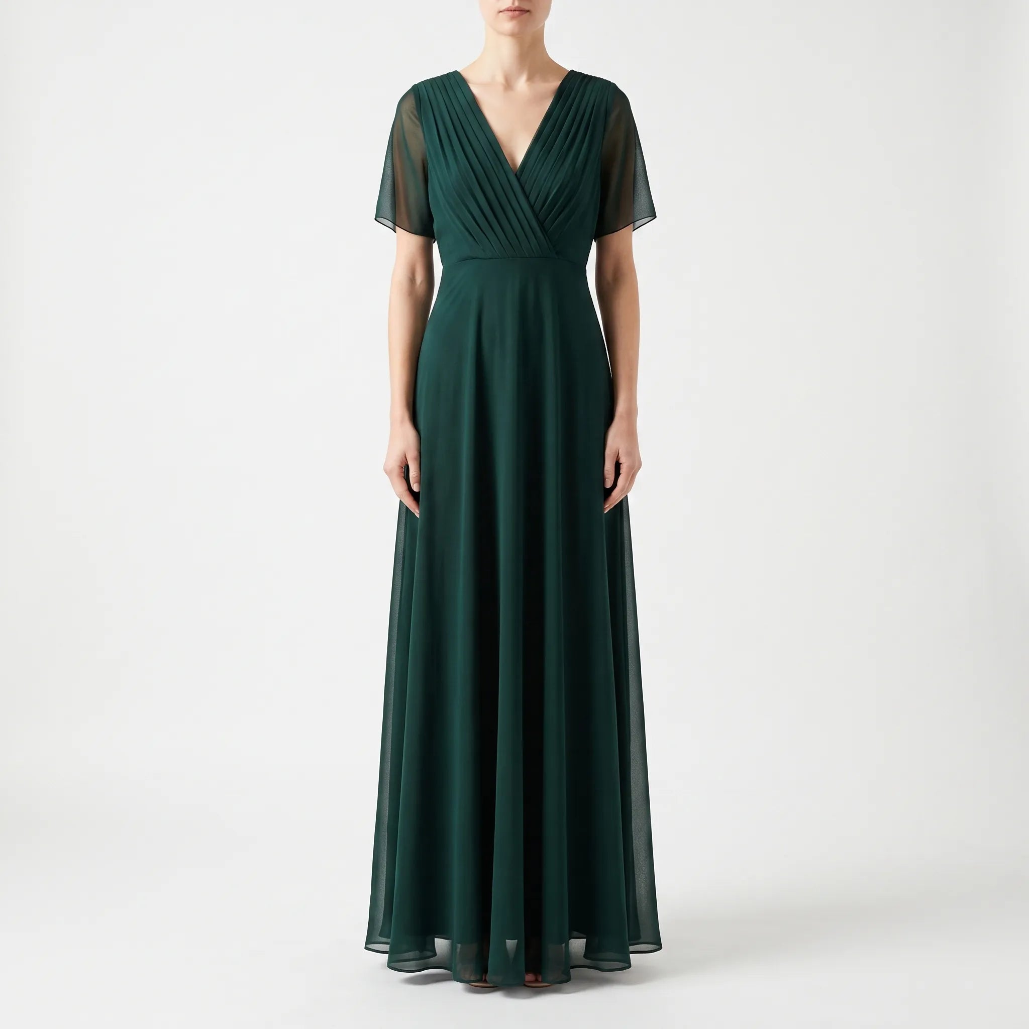 Elegante Groene Maxi Jurk Met Geplooide Taille | Navando 