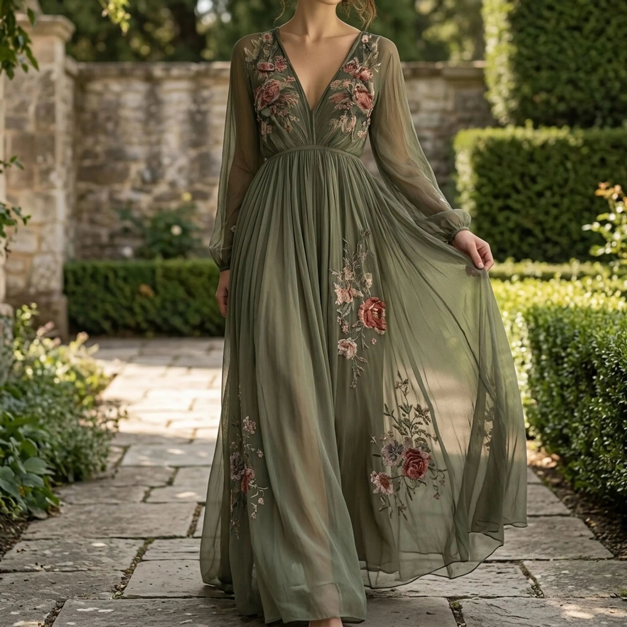 Elegante Maxi-Jurk Met Bloemenborduurwerk | Navando 