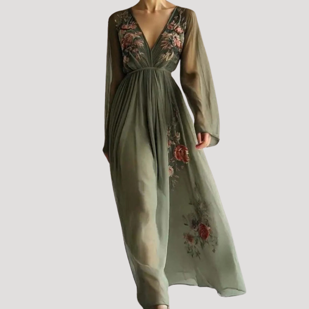 Elegante Maxi-Jurk Met Bloemenborduurwerk | Navando 