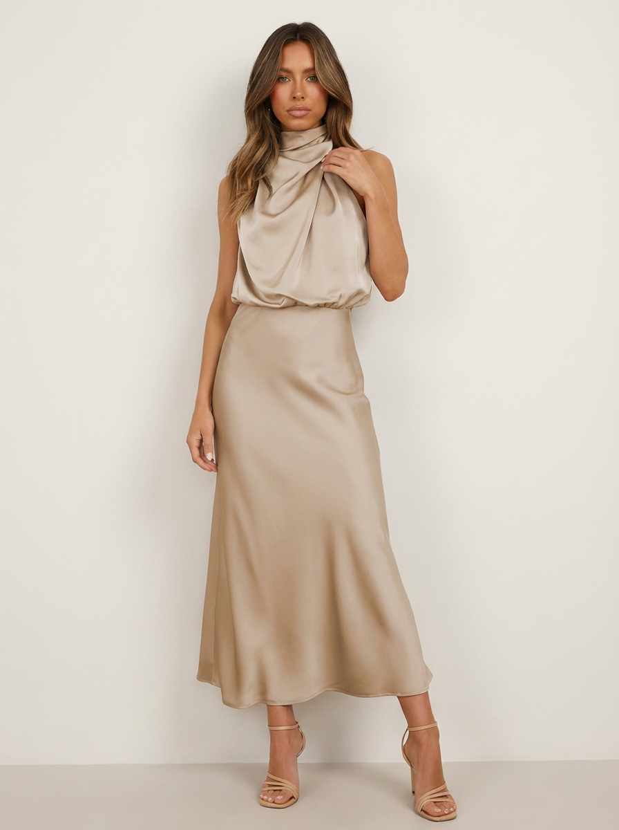 Elegante Midi-Jurk Met Halternek | Navando