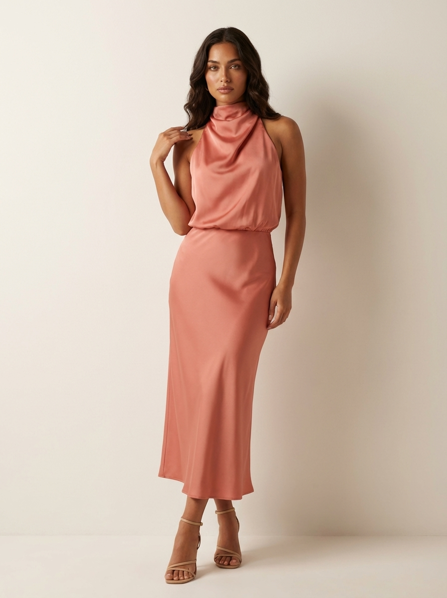 Elegante Midi-Jurk Met Halternek | Navando